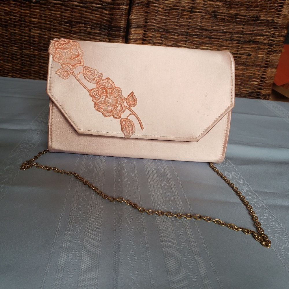 Vintage Pink Satin Evening Bag Clutch Purse